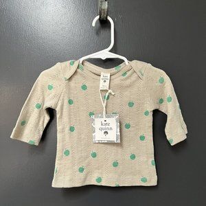 NWT Kate Quinn Organic Cotton Tan Apple Long Sleeve| Size 3-6 Months